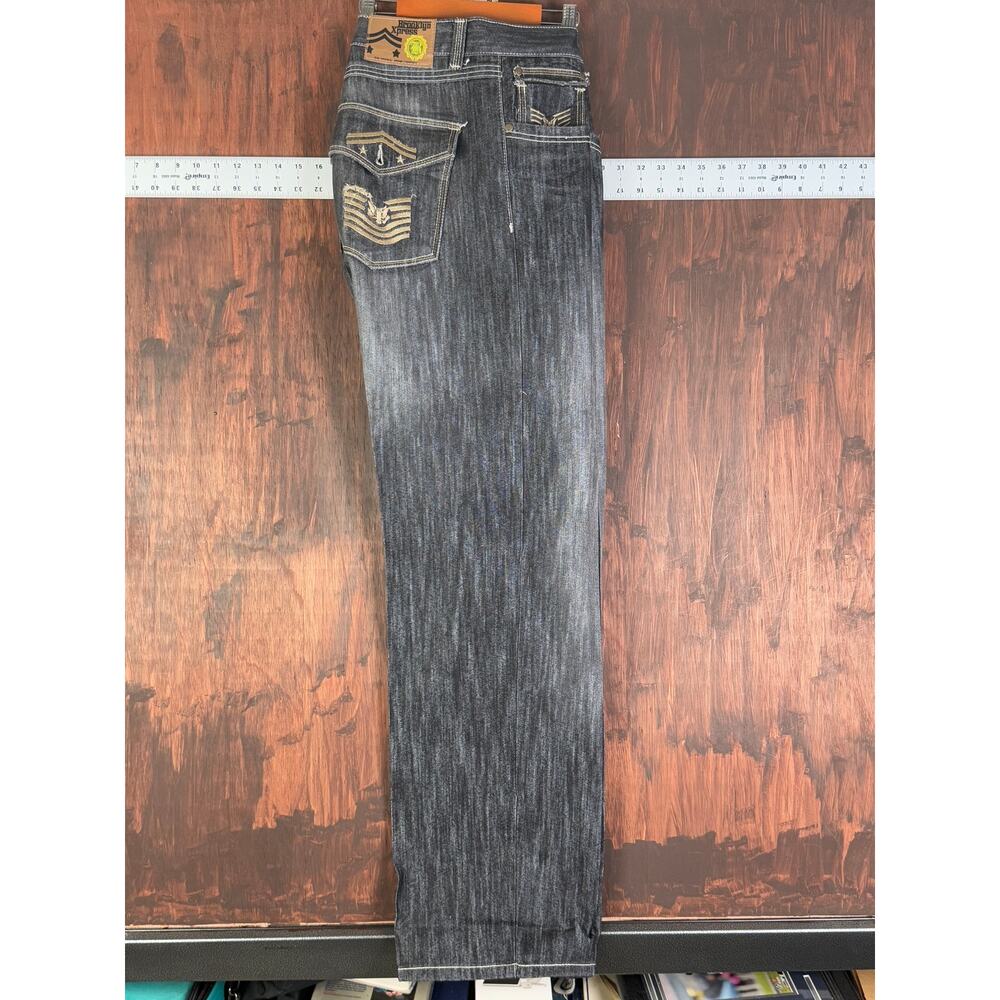Brooklyn Xpress Military Rank Embroidered Y2K Vintage Denim Jeans Black 38x34